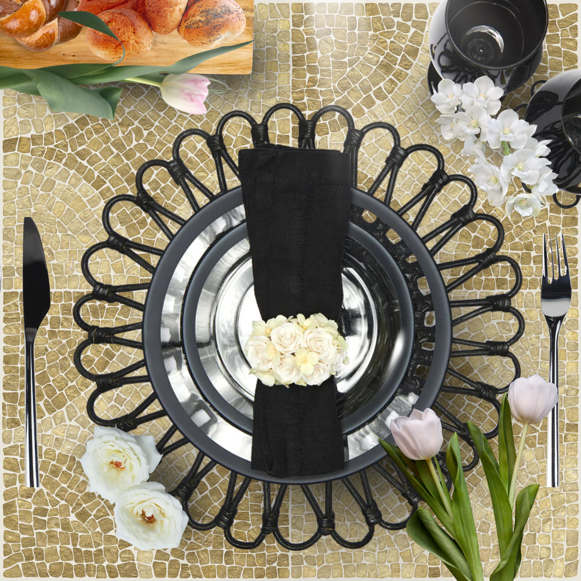 Pagoda Stitch Linen Napkin