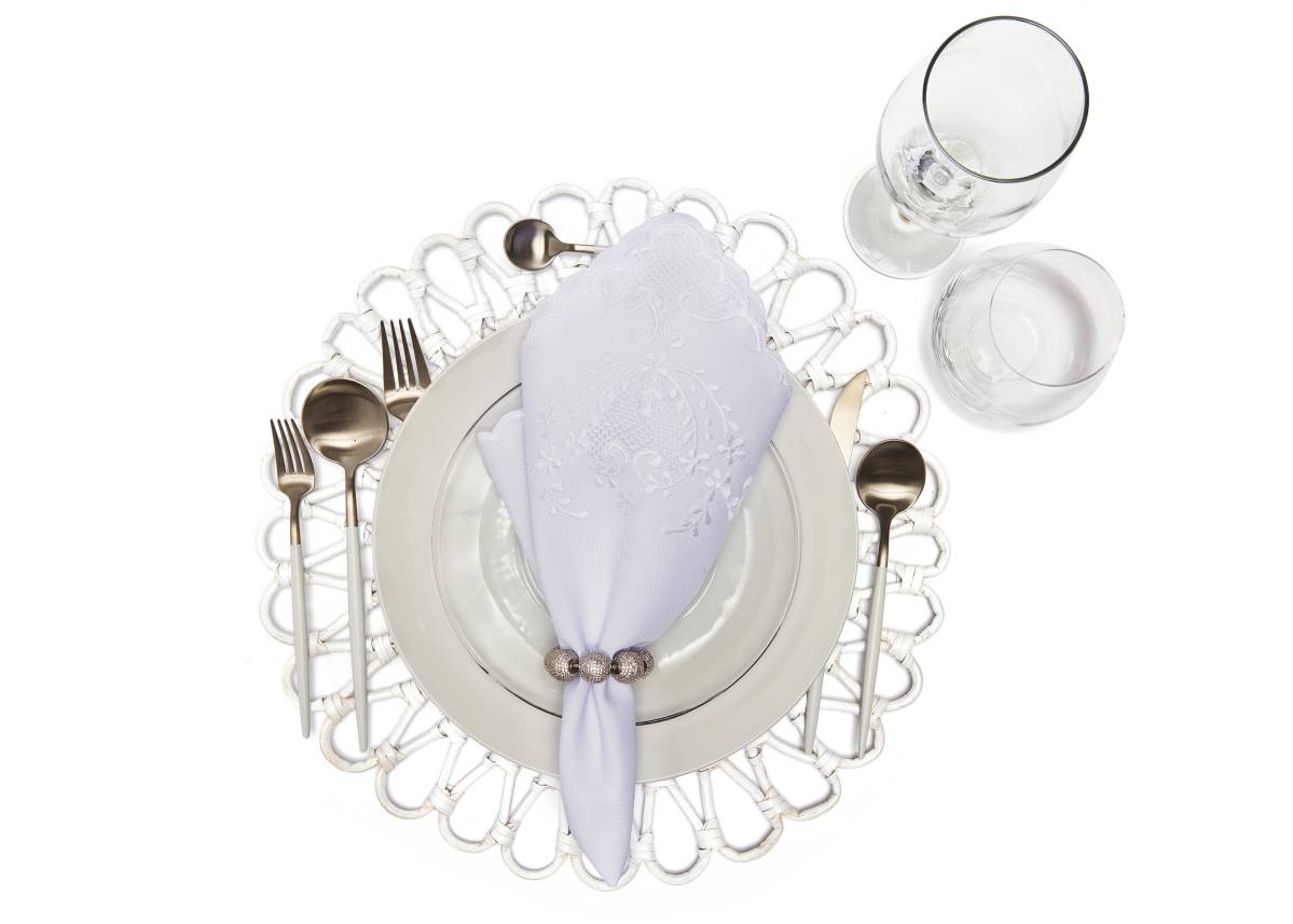 Radiant Cane Plate Charger White SET of