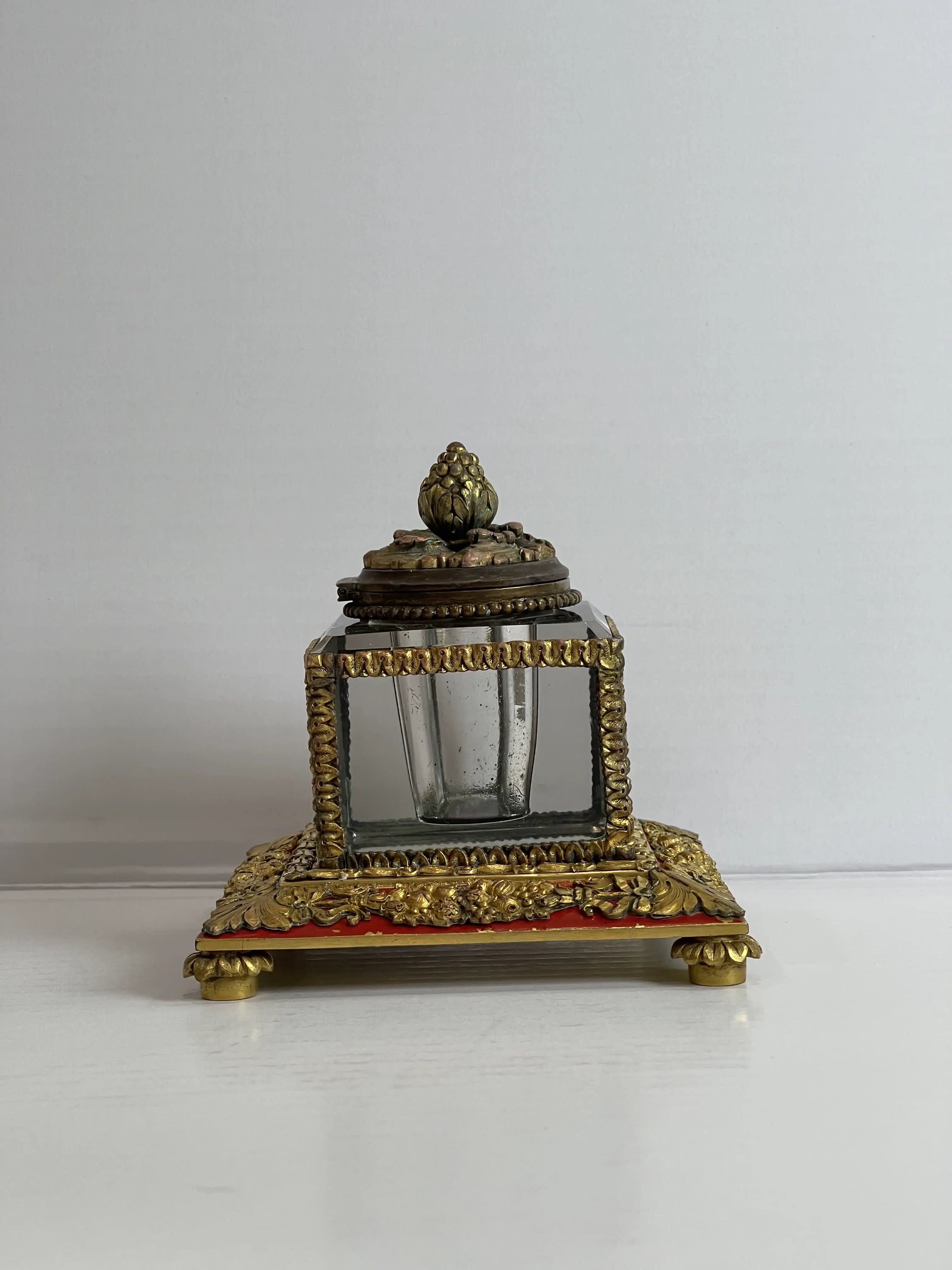Gilt Bronze and Enamel Inkwell