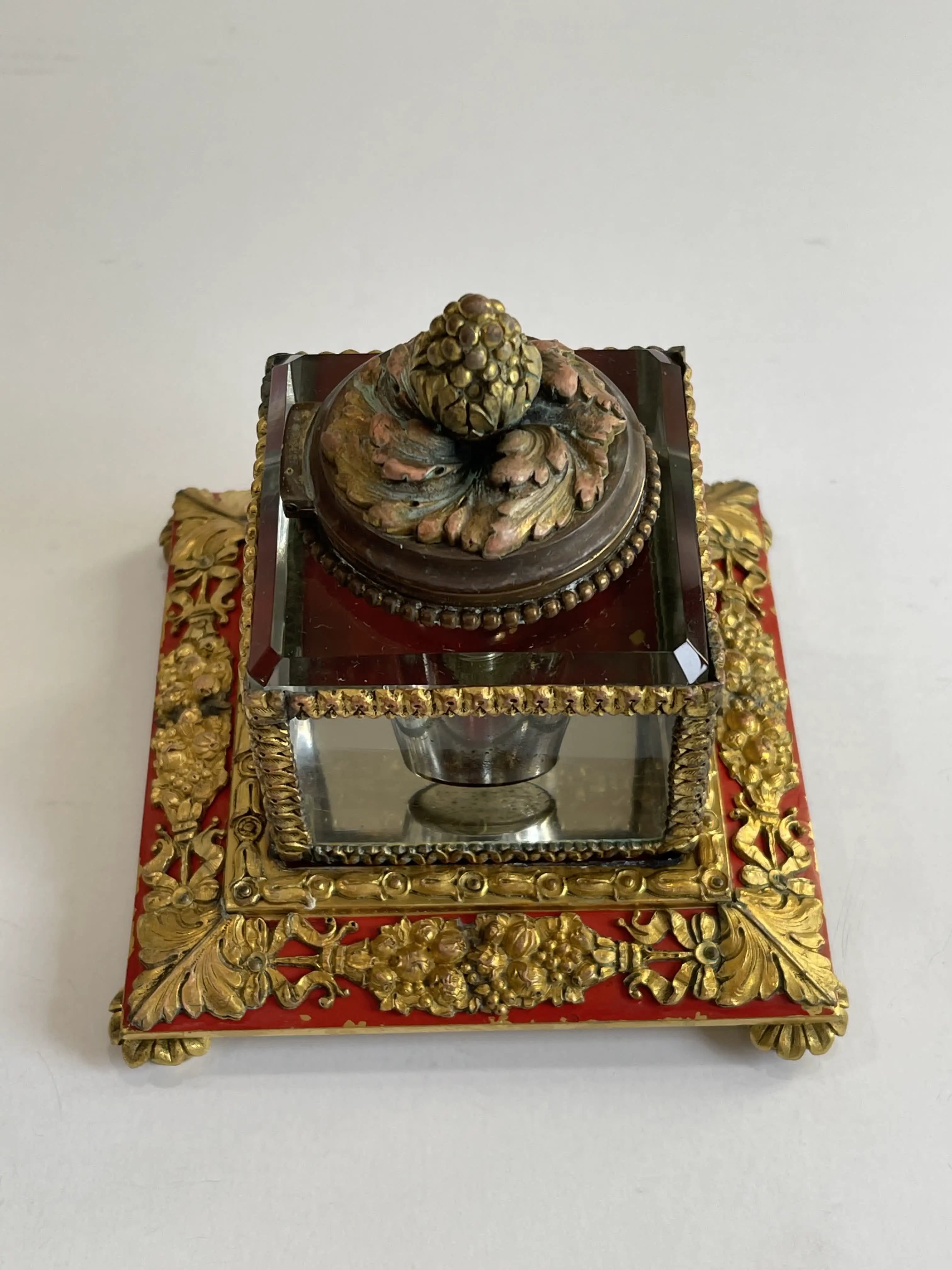 Gilt Bronze and Enamel Inkwell