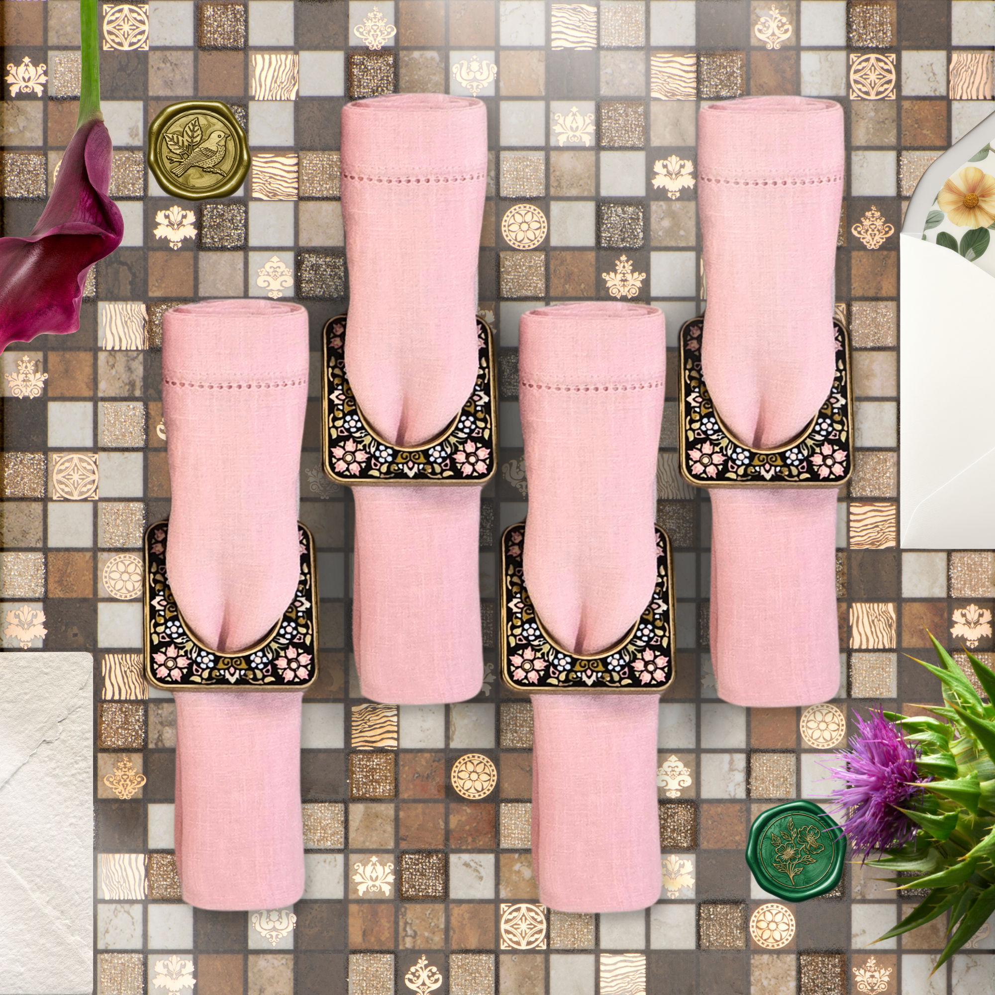 Pagoda Stitch Linen Napkin